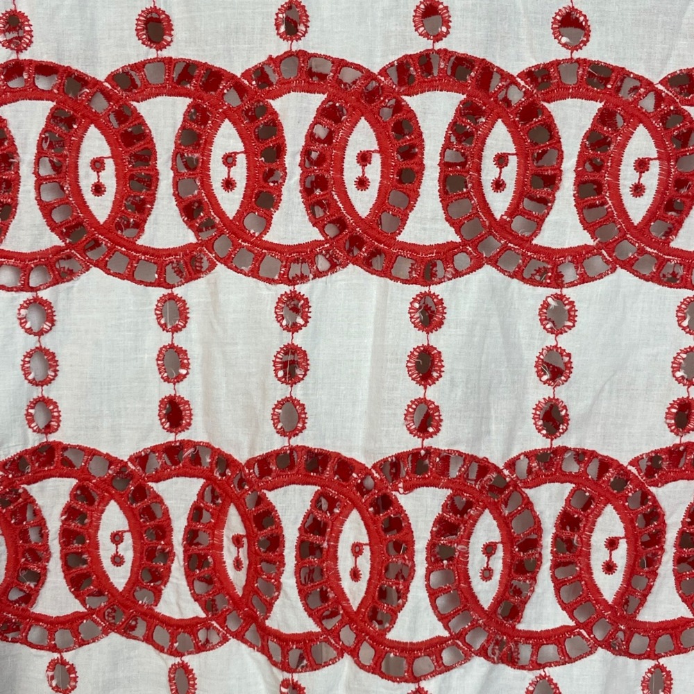 Valerie Khalfon Paris Boho Red White Eyelet Embroidered Button Up 12 Top‎ Shirt - Picture 5 of 9